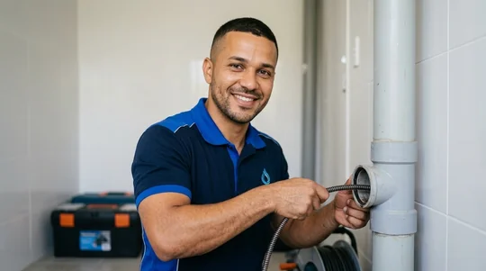 Técnico da Oziel Hidro Desentupidora realizando desentupimento de colunas